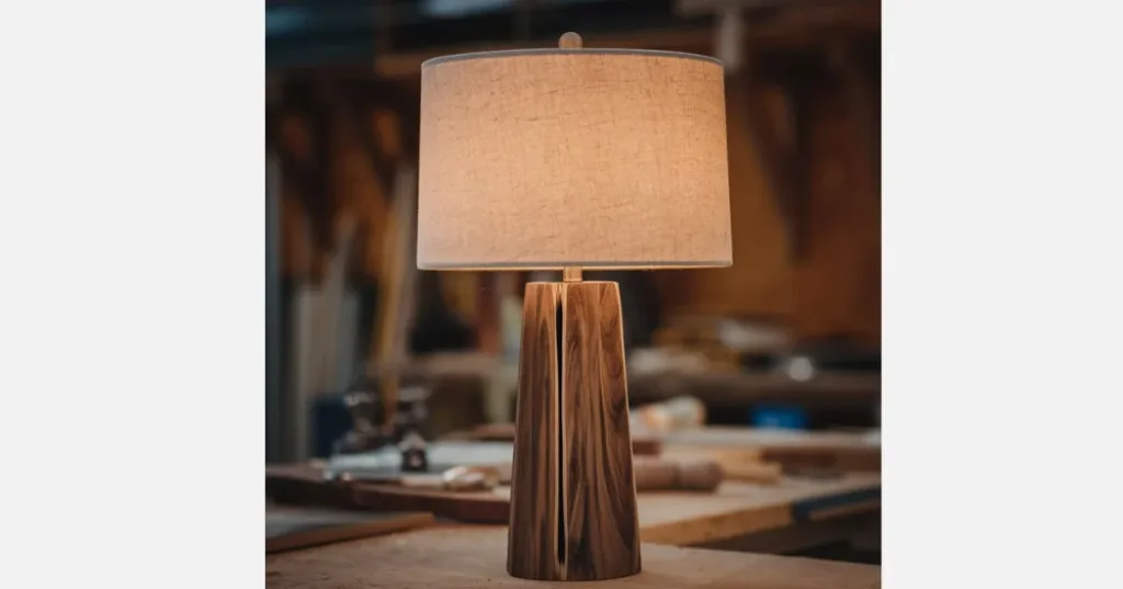 Minimalist handcrafted wood lamp.