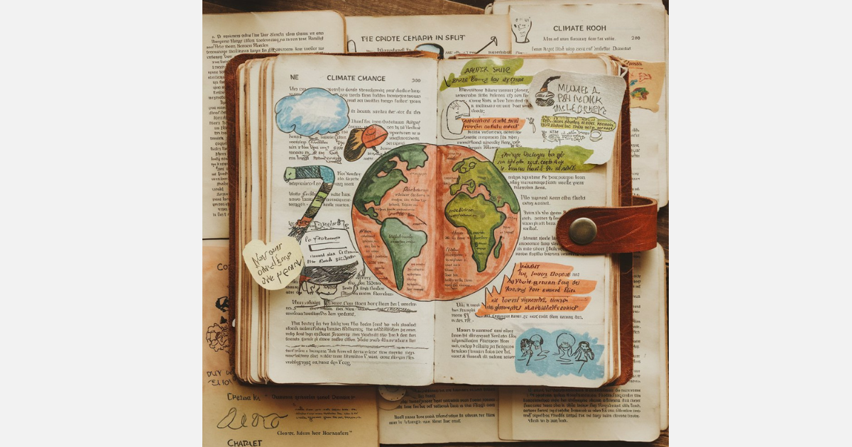 DIY ecoliteracy journal with sustainable materials and creative layouts.