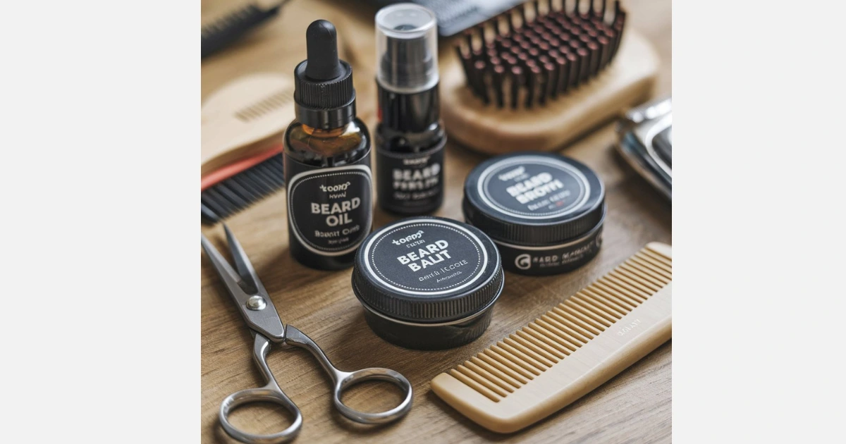 Beard growth kit with essential grooming tools and products